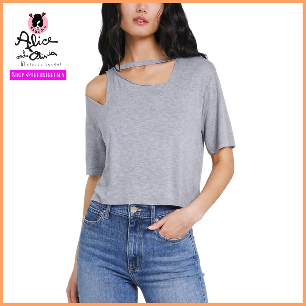 Alice + Olivia Roslyn Distressed Cutout Gray Top